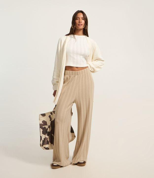 Calça Reta Canelada Felpada e Quentinha com Listras - 2