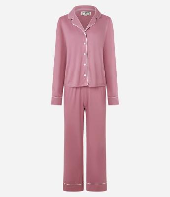 Pijama Americano Longo em Peach Touch com Detalhes Contrastantes
