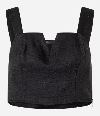 Blusa Cropped em Crepe com Decote Diferenciado e Brilho