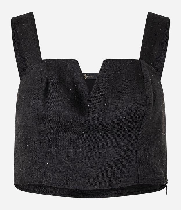 Blusa Cropped em Crepe com Decote Diferenciado e Brilho - 1