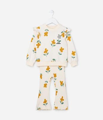 Conjunto Infantil Canelado com Estampa Florzinhas - Tam 1 a 6 Anos