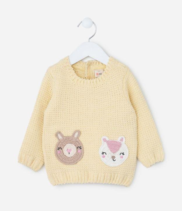 Suéter Infantil em Chenille com Bordado Bichinhos - Tam 0 a 18 meses - 1