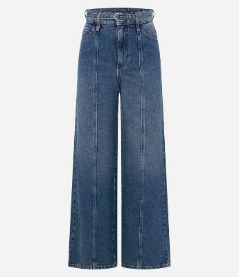 Calça Wide Leg em Jeans com Recote Frontal