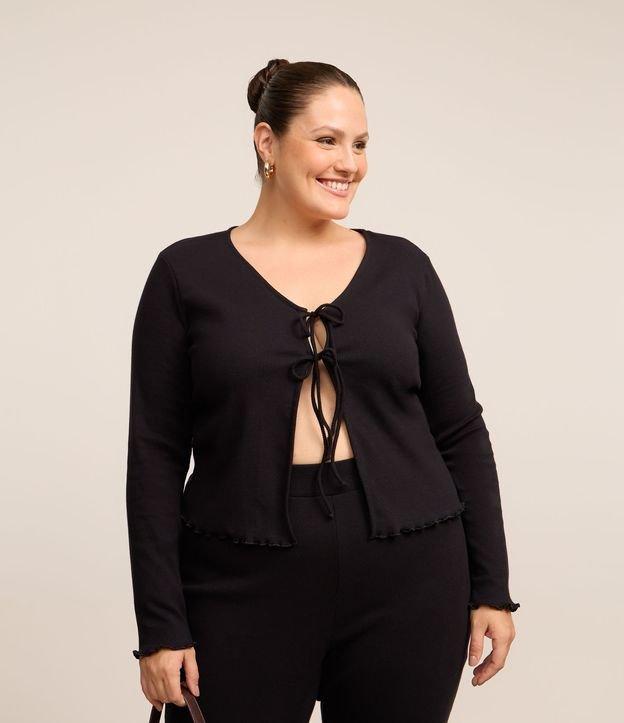 Blusa em Ribana com Amarração Barra Picot Curve & Plus Size - 1