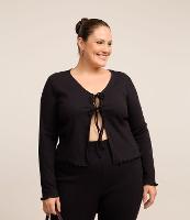 Blusa em Ribana com Amarração Barra Picot Curve & Plus Size - 1