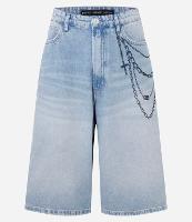 Bermuda Jorts Super Baggy em Jeans com Estampa Cordão e Puídos - 1