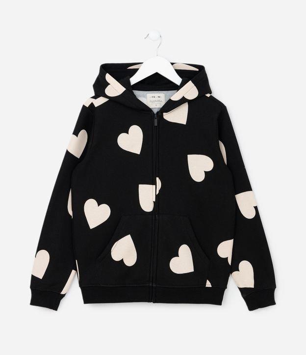 Jaqueta Infantil em Moletom com Estampa Corações - Tam 5 a 14 Anos - 1