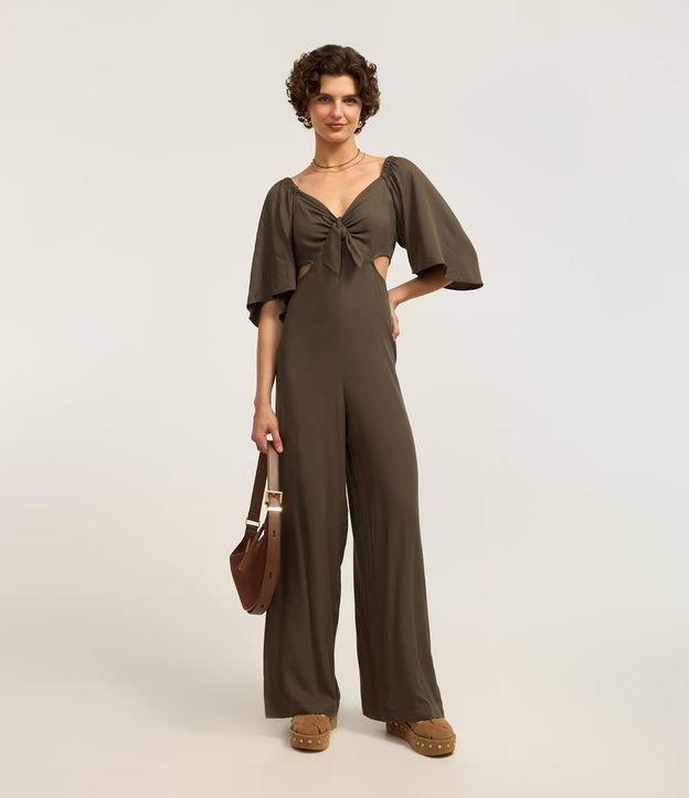 Macacão Reto Longo em Twill com Manga Godê - 1