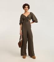 Macacão Reto Longo em Twill com Manga Godê - 1