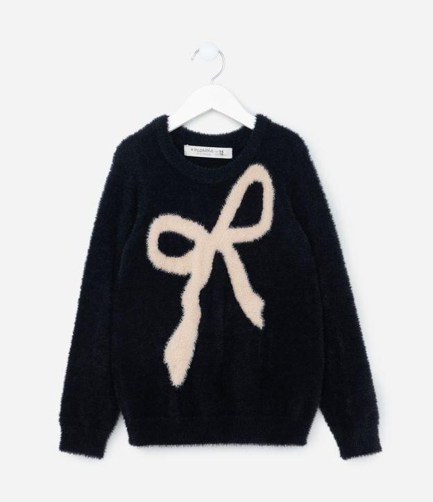 Suéter Infantil Peluciado com Estampa Laço - Tam 5 a 14 Anos - 1