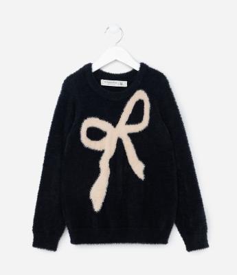 Suéter Infantil Peluciado com Estampa Laço - Tam 5 a 14 Anos