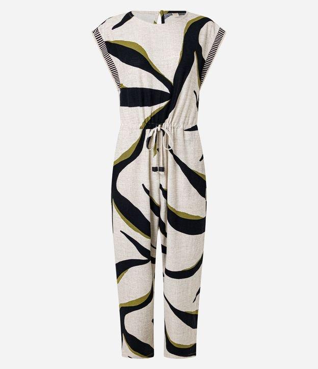 Macacão em Viscose com Cava de Tricô Listrado e Estampa Abstrata - 1