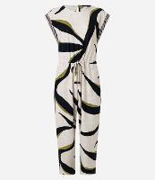 Macacão em Viscose com Cava de Tricô Listrado e Estampa Abstrata - 1