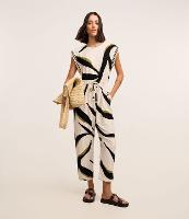 Macacão em Viscose com Cava de Tricô Listrado e Estampa Abstrata - 2