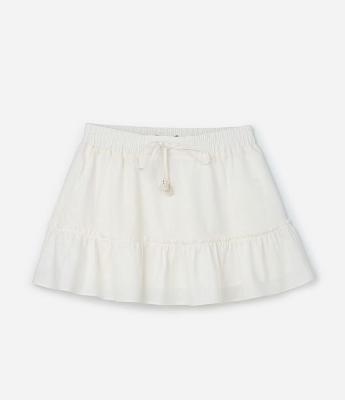 Saia Curta em Linho e Viscose com Amarração no Cós Curve & Plus Size