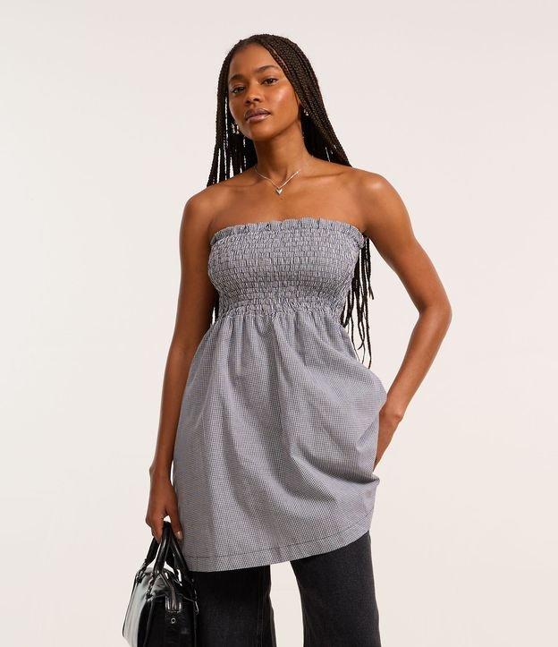 Vestido Curto em Tricoline com Lastex Xadrez Vichy - 2