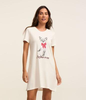 Camisola Curta em Algodão com Estampa Gatinho I'm Just a Cat