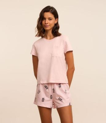 Pijama Short Doll em Algodão com Estampa de Gatinhos