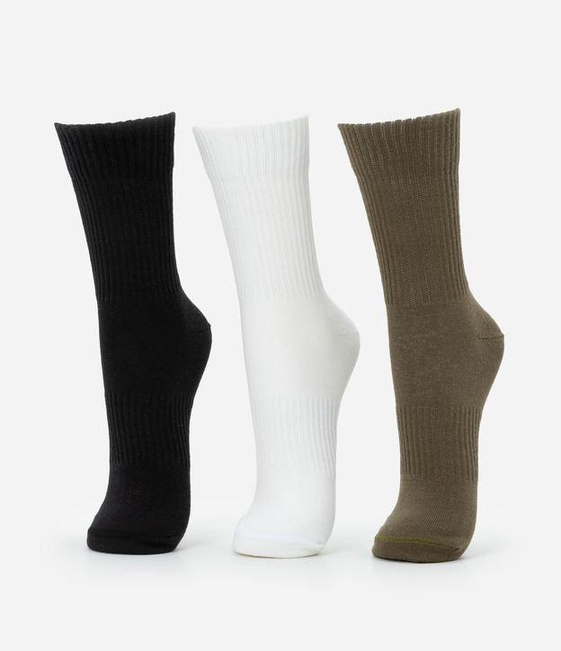 Kit 03 Meias Esportivas Cano Alto em Algodão Canelado - 1