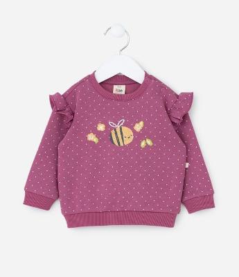 Casaco Infantil com Babadinho e Bordado Abelha - Tam 0 a 18 meses