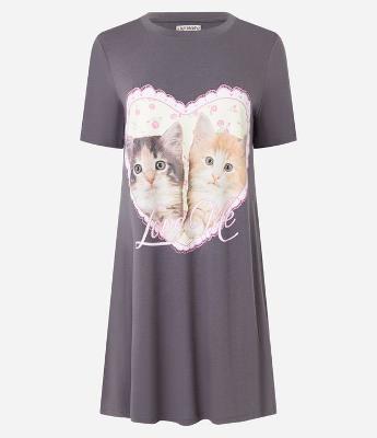 Camisola Curta em Viscose com Estampa de Gatinhos Love Me