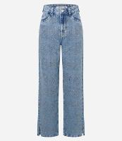 Calça Reta em Jeans com Flores de Brilhos Aplicados - 1