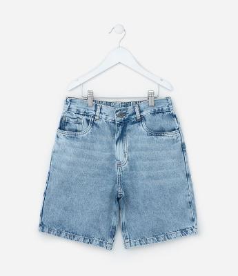 Bermuda Reta Infantil em Jeans com Cós Elástico - Tam 5 a 14 anos