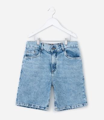 Bermuda Reta Infantil em Jeans com Cós Elástico - Tam 5 a 14 anos