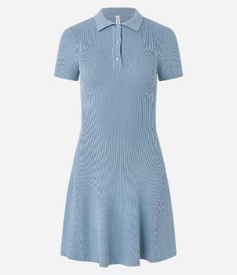 Vestido Evasê em Tricô com Gola Polo