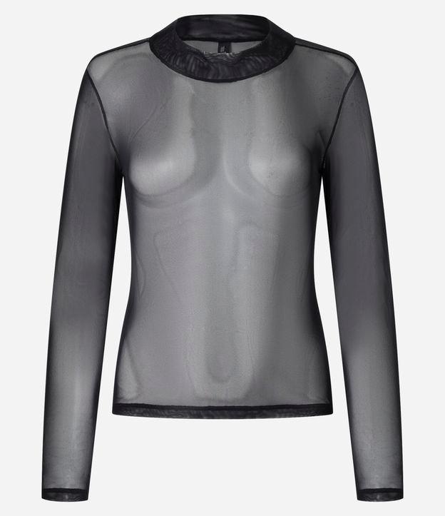 Blusa em Tule com Transparência e Gola Alta - 1