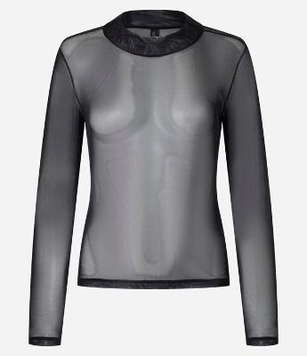 Blusa em Tule com Transparência e Gola Alta