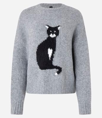 Suéter em Tricô com Estampa de Gatinho