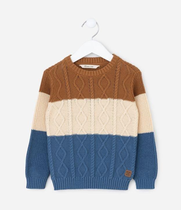 Suéter Infantil com Textura Trançada e Blocos de Cor - Tam 1 a 5 Anos - 1