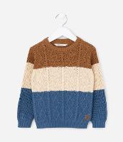 Suéter Infantil com Textura Trançada e Blocos de Cor - Tam 1 a 5 Anos - 1