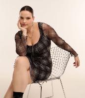 Vestido Curto em Tule Xadrez com Lacinho Curve & Plus Size - 1