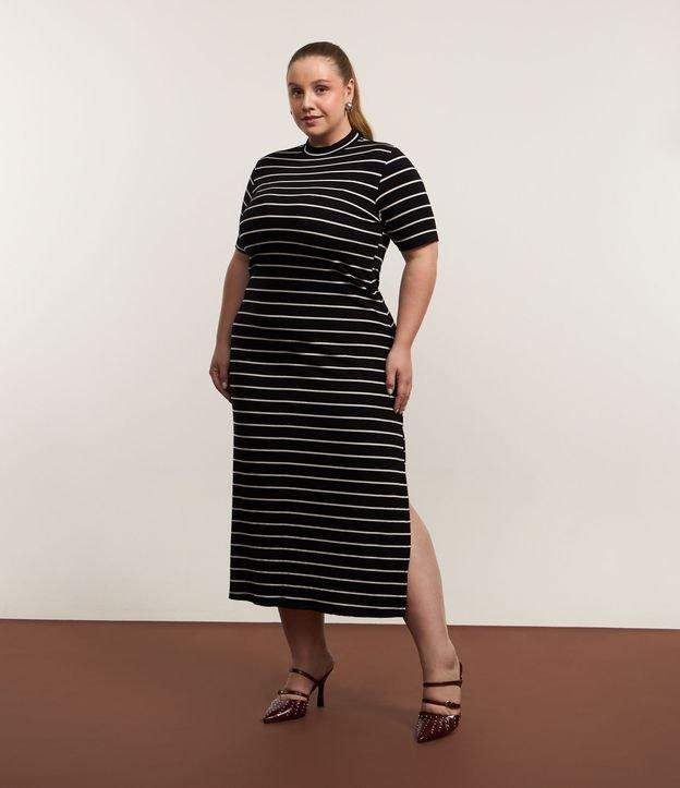 Vestido Midi Canelado em Ribana com Listras Curve & Plus Size - 2
