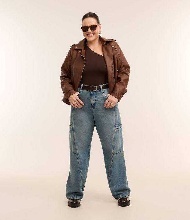 Calça Wide Leg Jeans com Bolsos Cargo Curve & Plus Size - 1