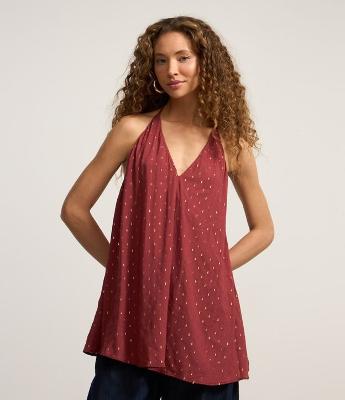 Blusa Frente Única em Cetim com Aplicação de Brilhos