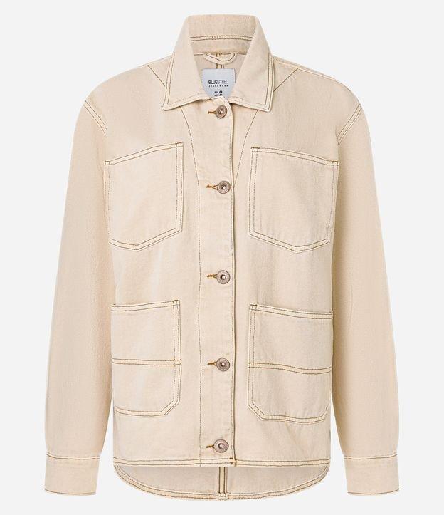 Jaqueta em Sarja com Bolsos e Costura Aparente - 1