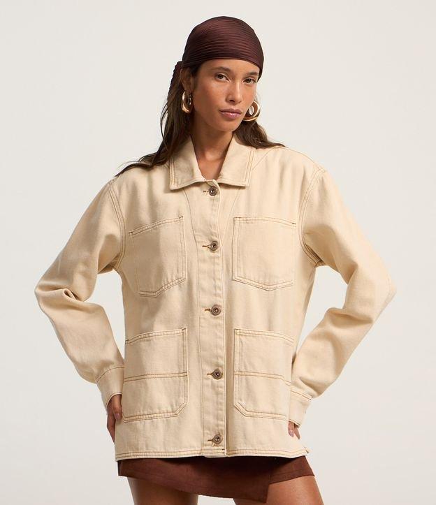 Jaqueta em Sarja com Bolsos e Costura Aparente - 2