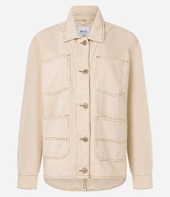 Jaqueta em Sarja com Bolsos e Costura Aparente