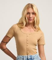 Blusa Cropped em Ribana com Decote Redondo e Botões - 2