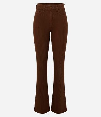 Calça Boot Cut Canelada em Sarja com Botão Forrado