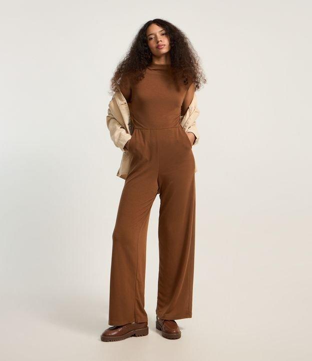 Macacão em Ribana com Gola Alta e Recorte na Cintura - 2