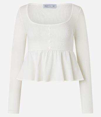 Blusa Peplum em Ribana e Tricoline com Botões