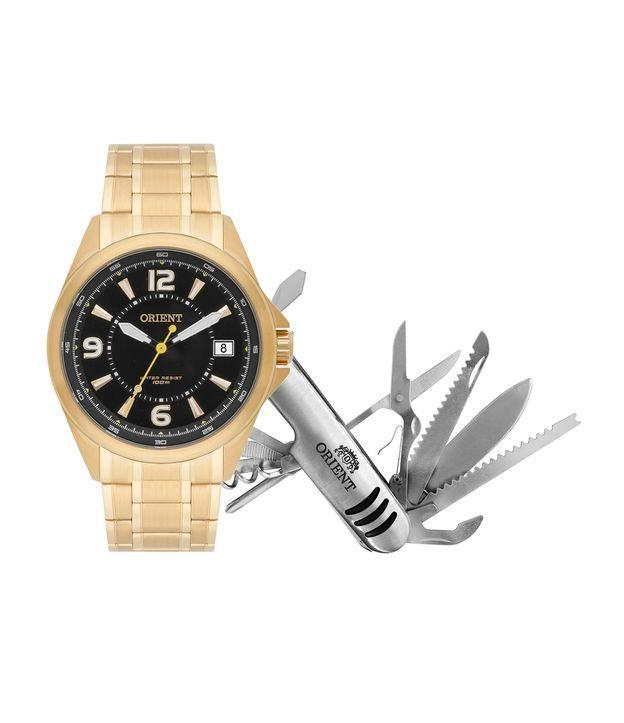 Kit Relógio Orient com Pulseira em Aço e Caixa Dourada - 1