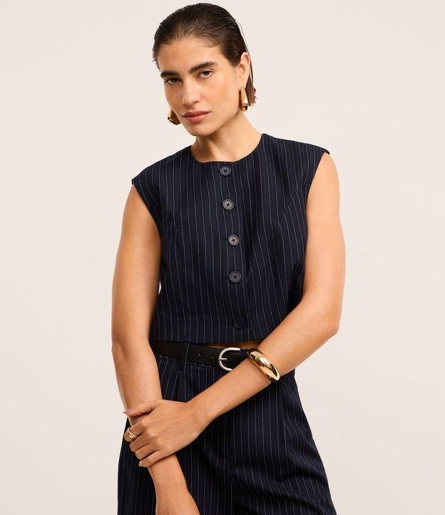 Blusa Alfaiatada com Botões e Listras Riscas de Giz Metalizadas - 2