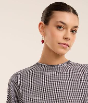 Blusa em Tricoline Xadrez Vichy com Manga Bufante