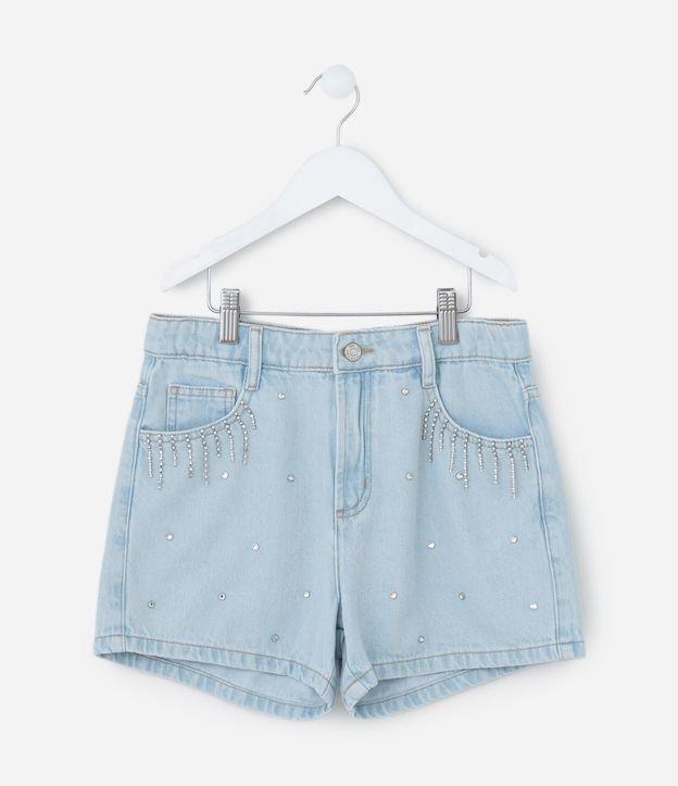 Short Infantil em Jeans com Franjas e Brilhos - Tam 5 a 14 Anos - 1