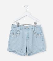 Short Infantil em Jeans com Franjas e Brilhos - Tam 5 a 14 Anos - 1
